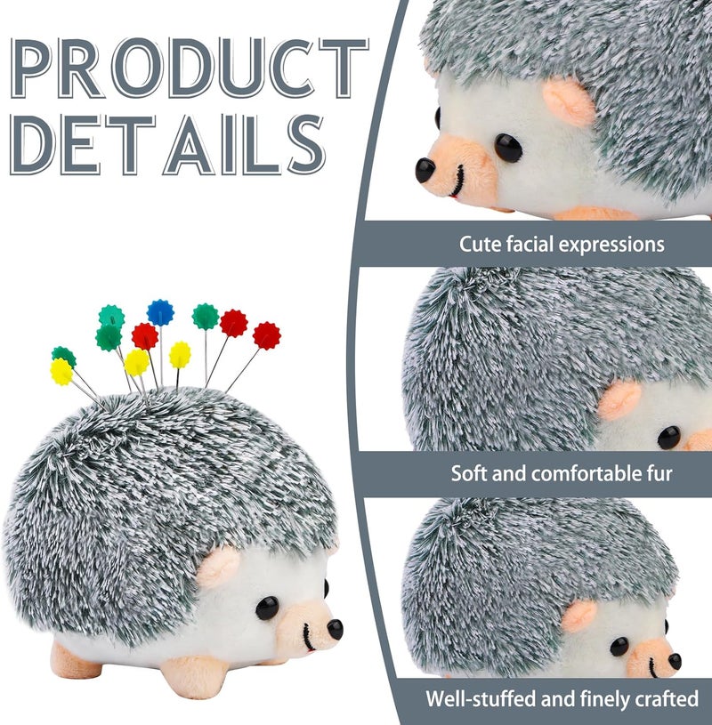 FTEVEN 100 Pieces Flat Head Straight Pins Hedgehog Pincushion Kit, Big Pincushion with Clear Storage Box and Quilting Pins, Colorful Head Straight Sewing Pins for Handicrafts DIY Sewing - Image 2